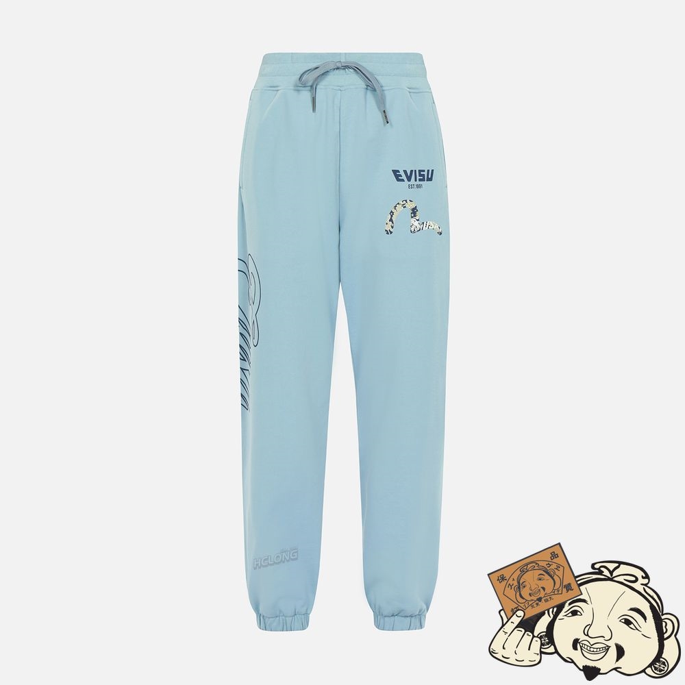 Women Evisu LOGO AND SEAGULL PRINT SWEATPANTS Bleu | 364RNWBTK