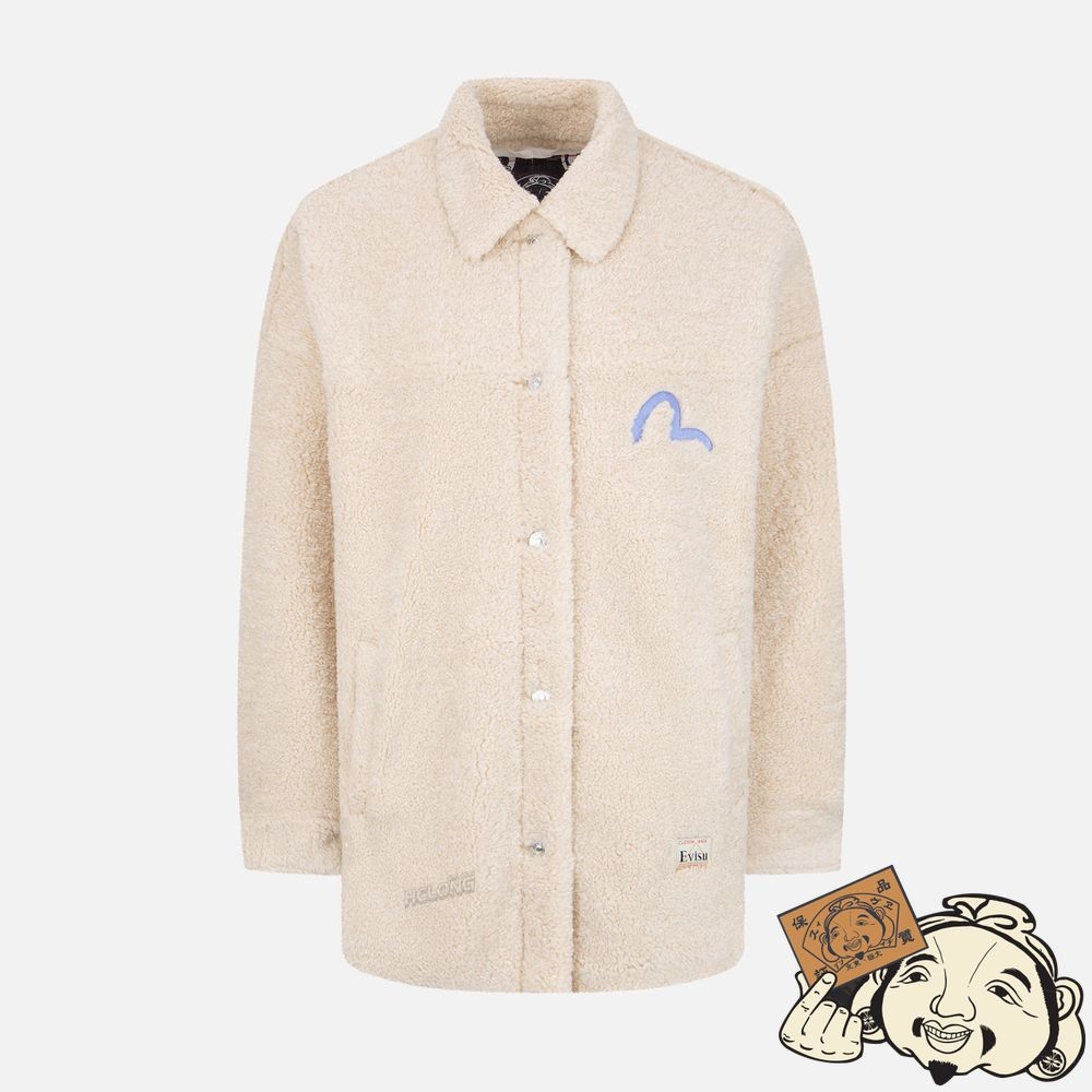 Women Evisu LOGO APPLIQUÉ SHERPA SHIRT JACKET Blanche | 905EJNTPK