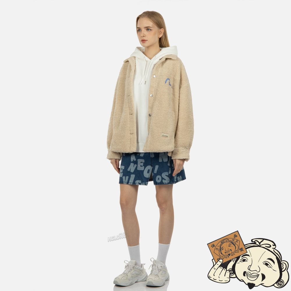 Women Evisu LOGO APPLIQUÉ SHERPA SHIRT JACKET Blanche | 905EJNTPK