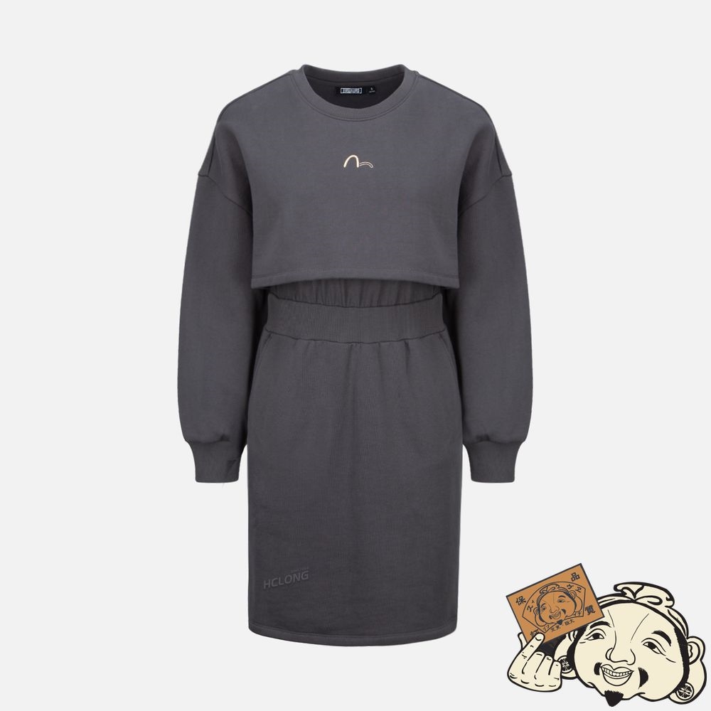 Women Evisu LOGO EMBROIDERED 2-IN-1 SWEAT DRESS Grise | 127GVMBZR