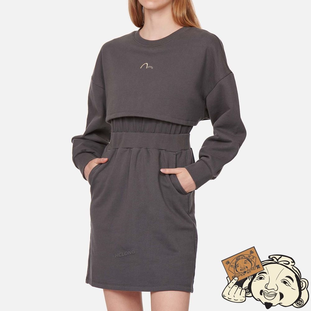 Women Evisu LOGO EMBROIDERED 2-IN-1 SWEAT DRESS Grise | 127GVMBZR