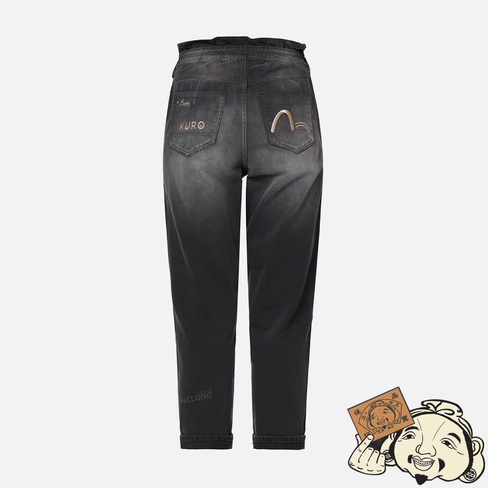 Women Evisu LOGO EMBROIDERED CROPPED PAPER BAG JEANS CHARCOAL | 861ROCDMK