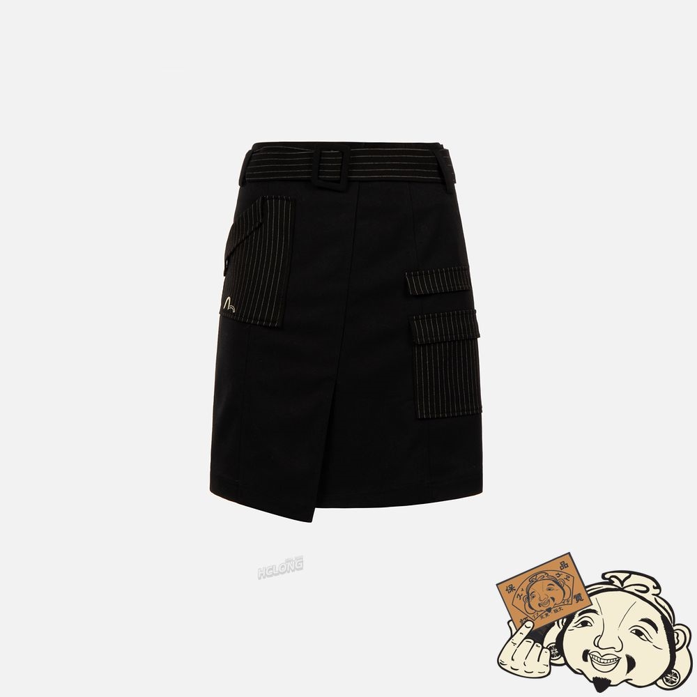 Women Evisu LOGO EMBROIDERED WAISTBAND WRAP SKIRT Noir | 397JVGOYF