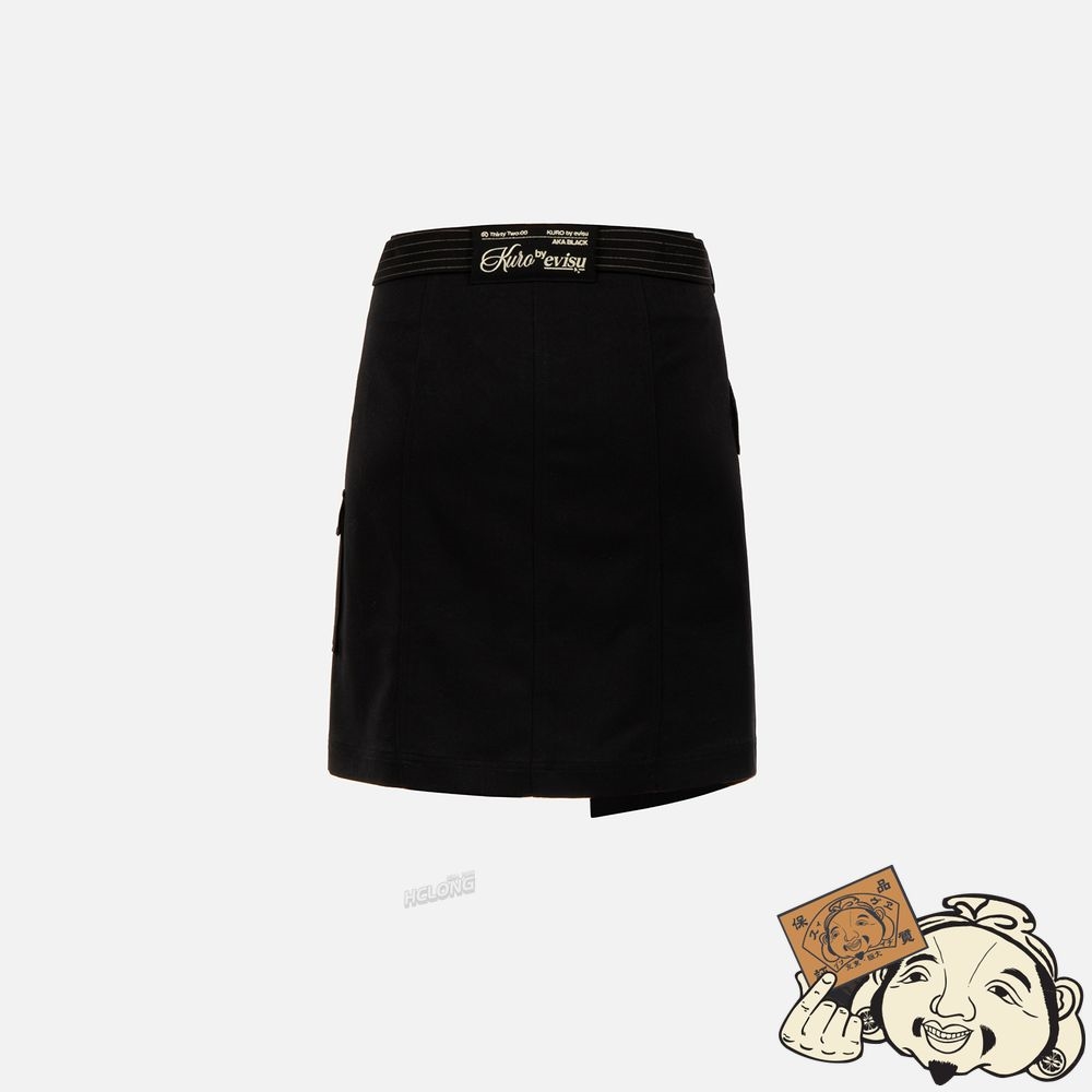 Women Evisu LOGO EMBROIDERED WAISTBAND WRAP SKIRT Noir | 397JVGOYF