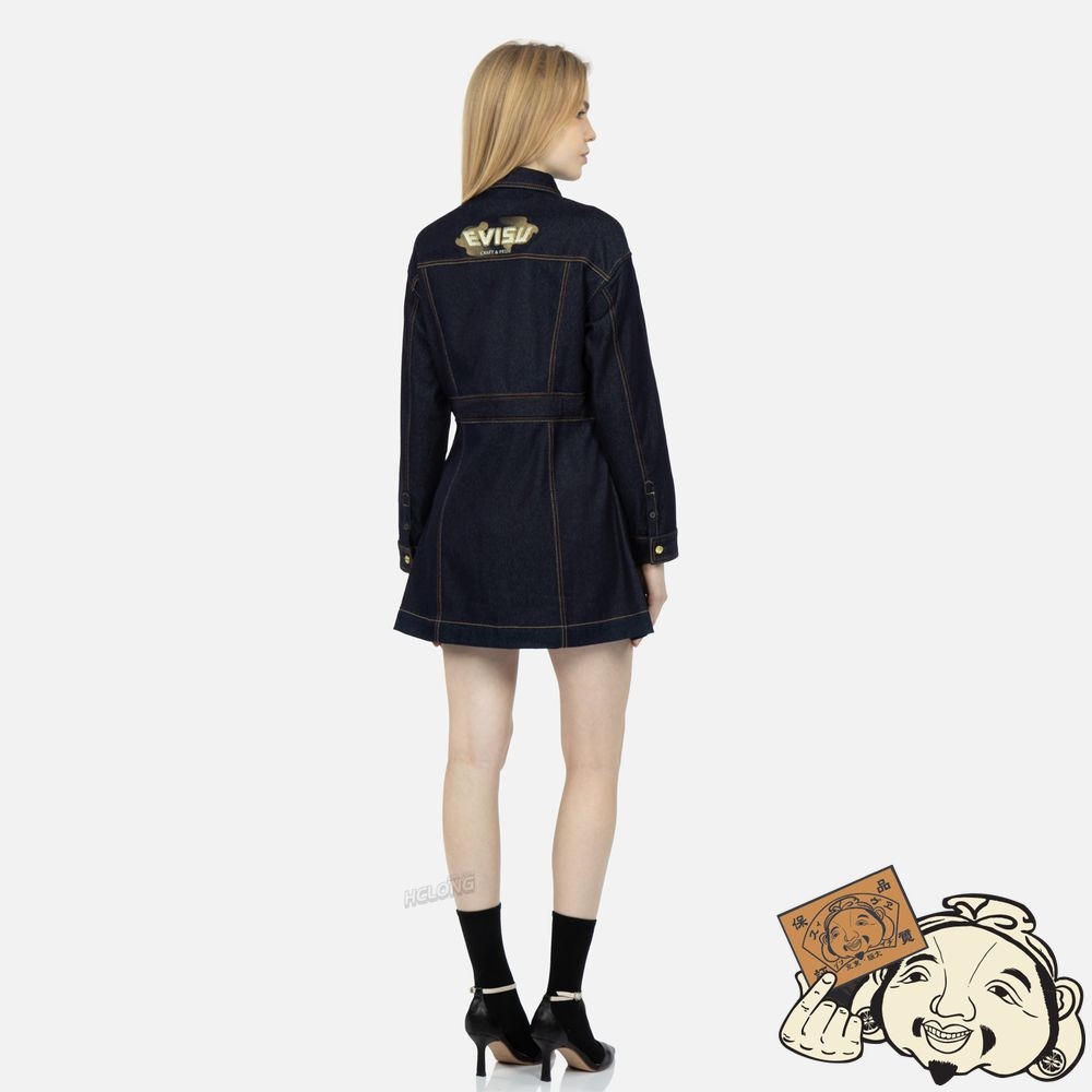 Women Evisu LOGO EMBROIDERY DENIM SHIRT DRESS Indigo | 314UTIJBM