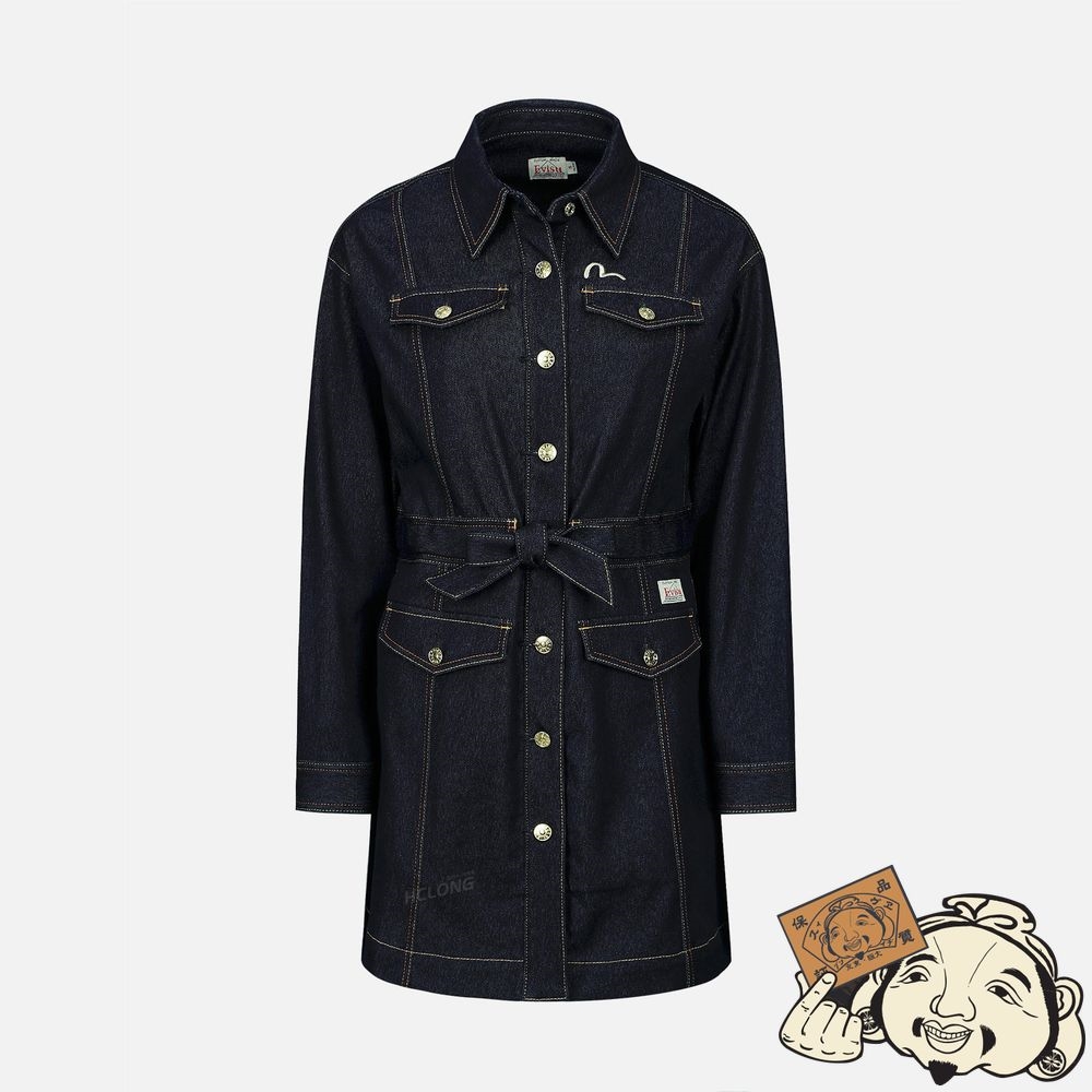 Women Evisu LOGO EMBROIDERY DENIM SHIRT DRESS Indigo | 314UTIJBM