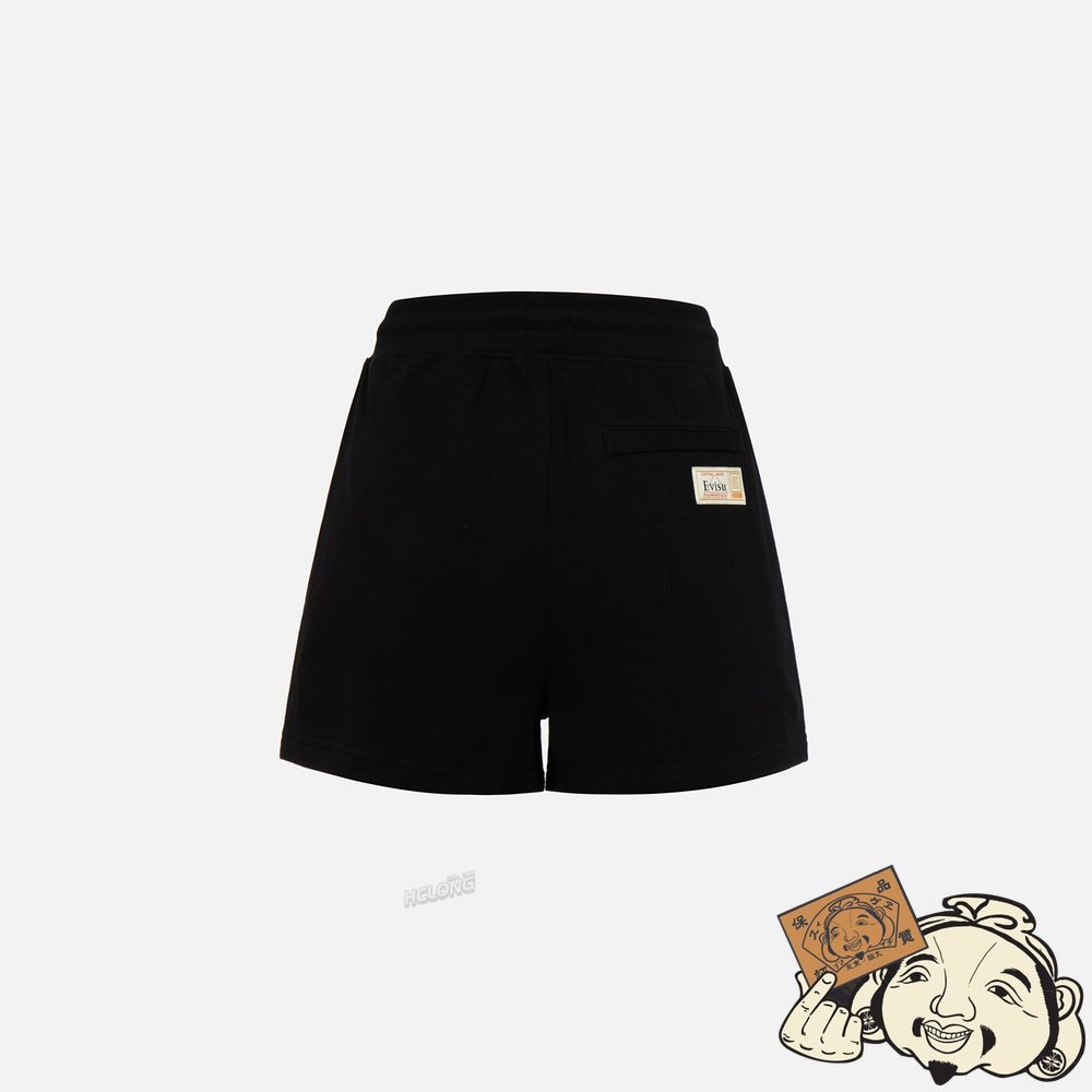 Women Evisu LOGO EMBROIDERY SWEAT SHORTS Noir | 538ZYXJHP