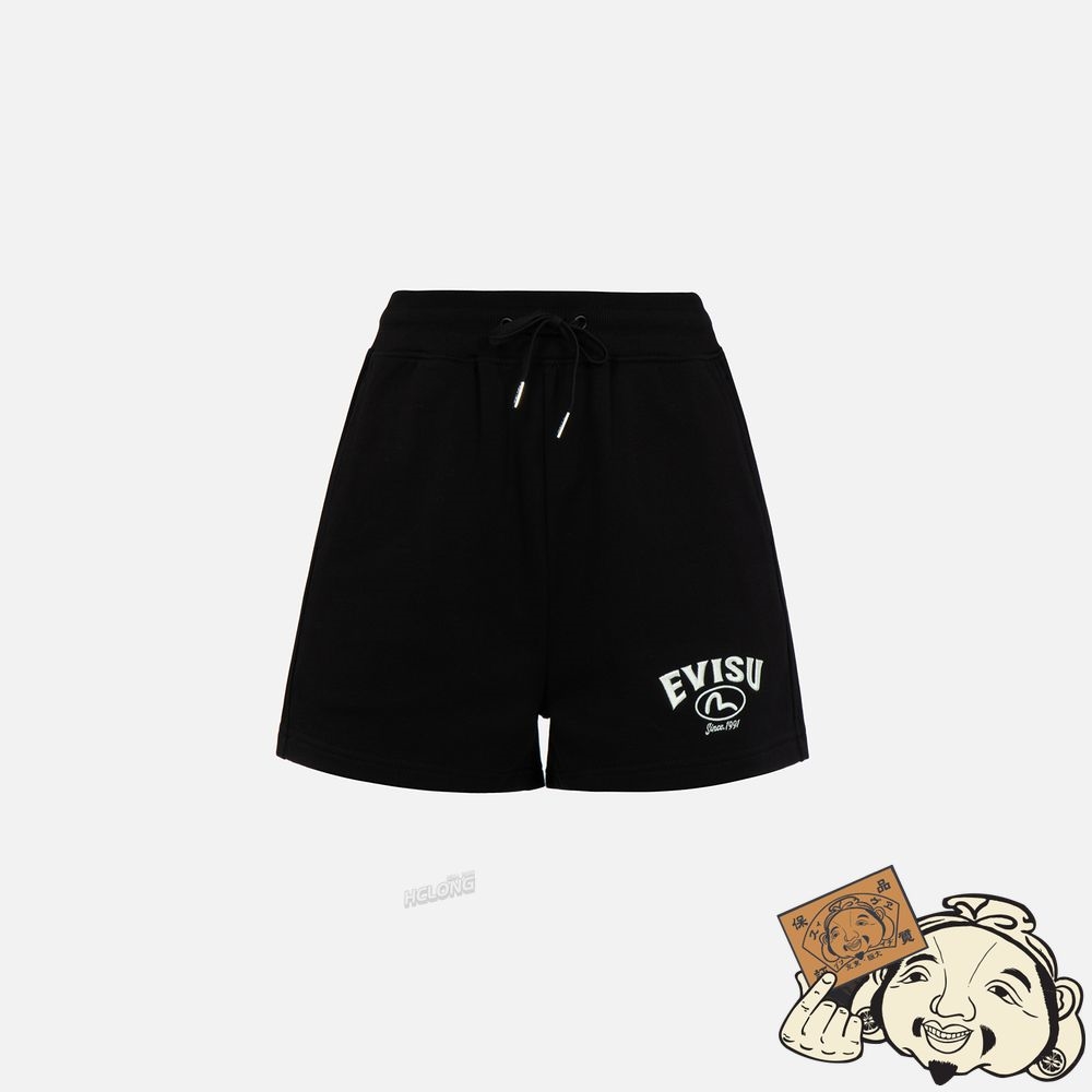 Women Evisu LOGO EMBROIDERY SWEAT SHORTS Noir | 538ZYXJHP