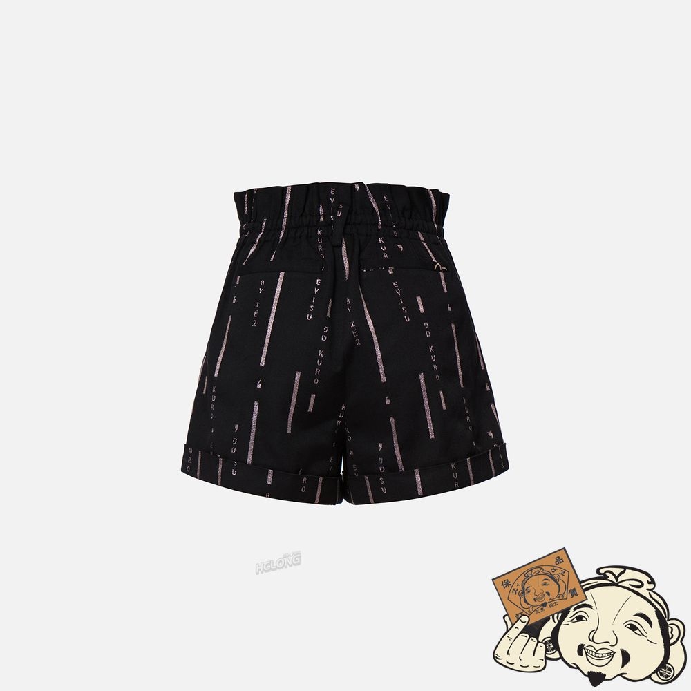 Women Evisu LOGO STRIPE GLITTER PRINT PAPER BAG SHORTS Noir | 628CKBNSP