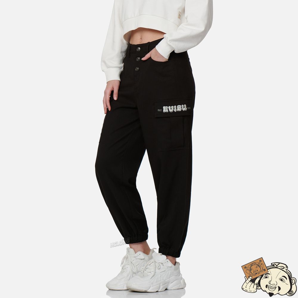 Women Evisu Logo Embroidery Twill Joggers Noir | 317KPQJXW