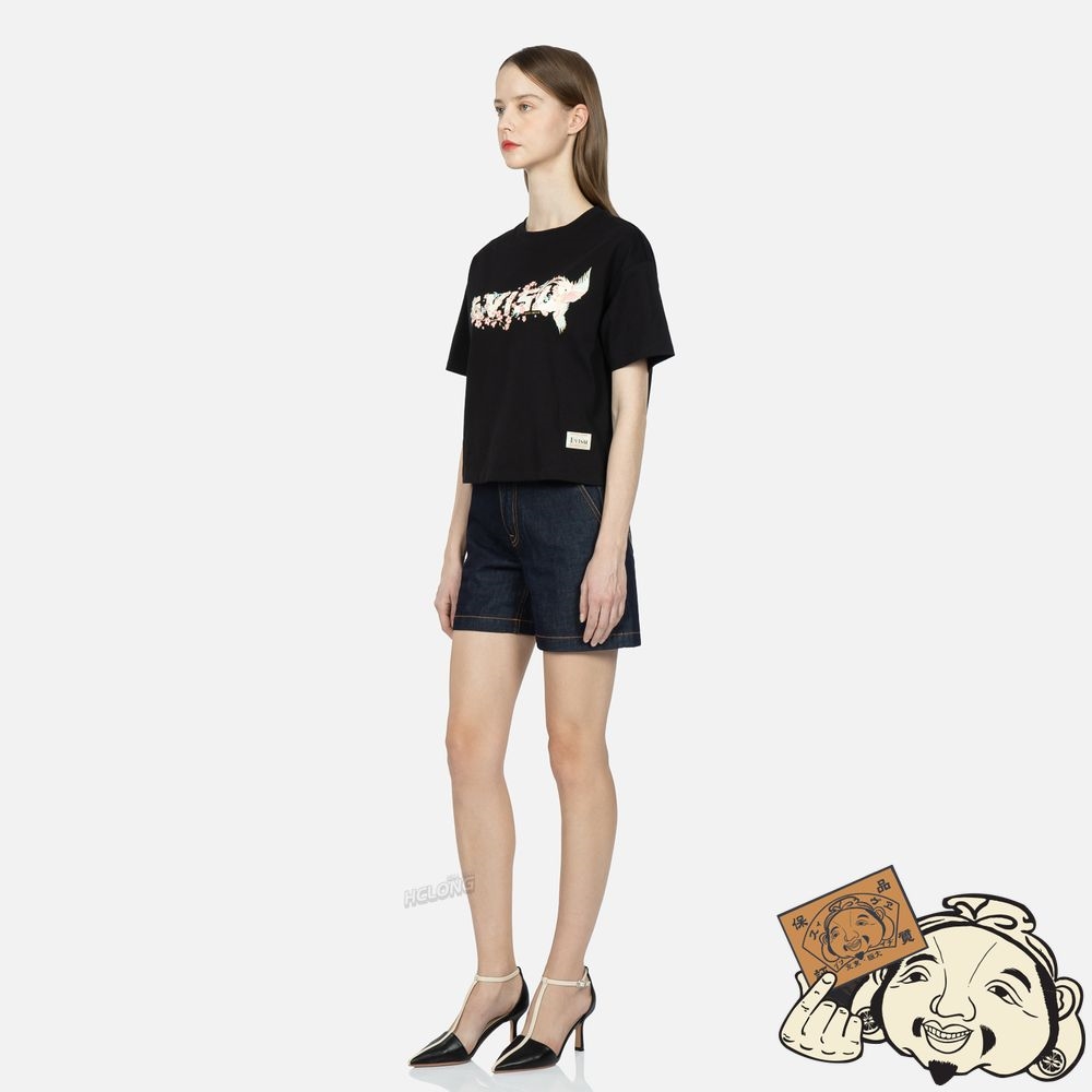 Women Evisu Logo and Peacock Print T-shirt Noir | 293SVBRNY