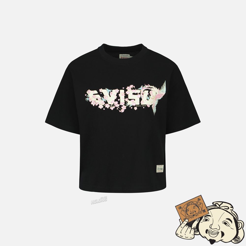 Women Evisu Logo and Peacock Print T-shirt Noir | 293SVBRNY