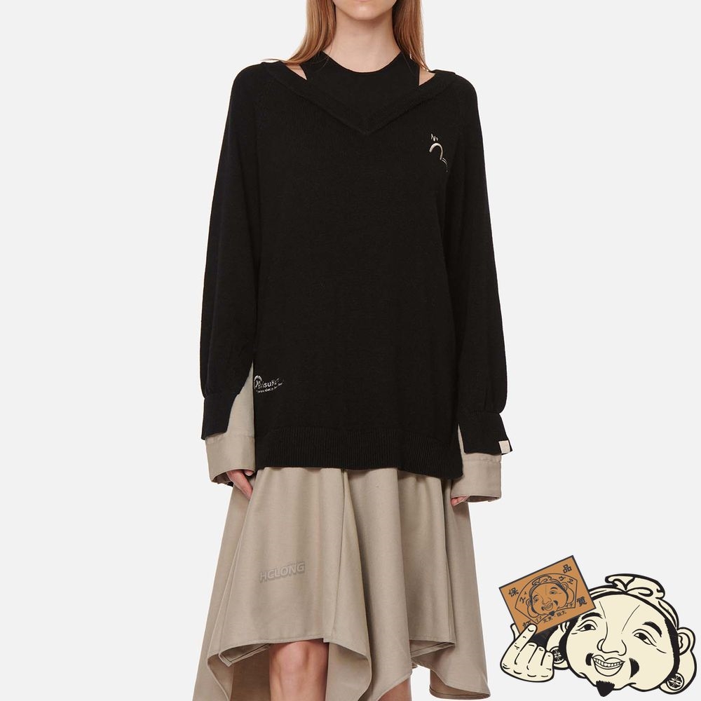 Women Evisu MOCK 2-IN-1 KNIT DRESS Noir | 342DAYLFU