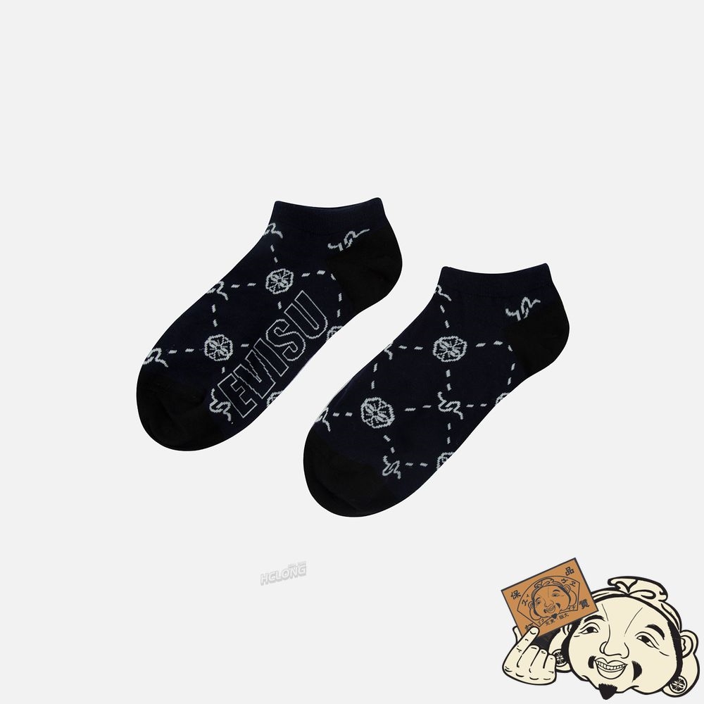 Women Evisu MONOGRAM JACQUARD NO-SHOW SOCKS Noir | 592LGJYQB