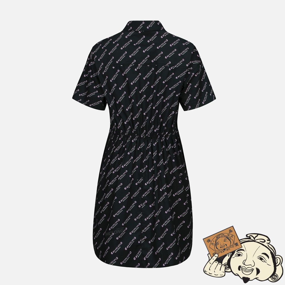 Women Evisu MONOGRAM LOGO PRINT ASYMMETRIC DRESS Noir | 503XUPHIK