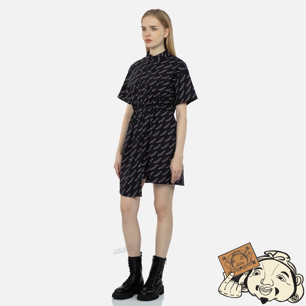 Women Evisu MONOGRAM LOGO PRINT ASYMMETRIC DRESS Noir | 503XUPHIK