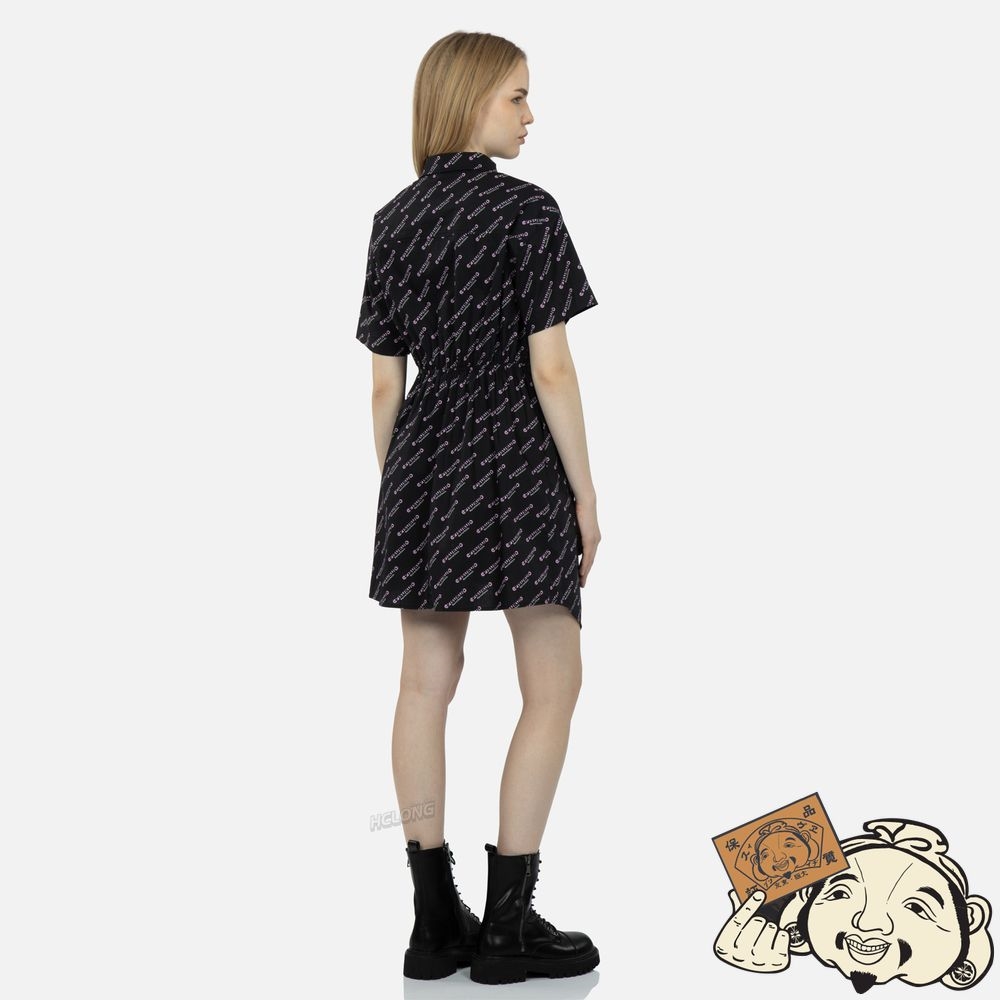 Women Evisu MONOGRAM LOGO PRINT ASYMMETRIC DRESS Noir | 503XUPHIK