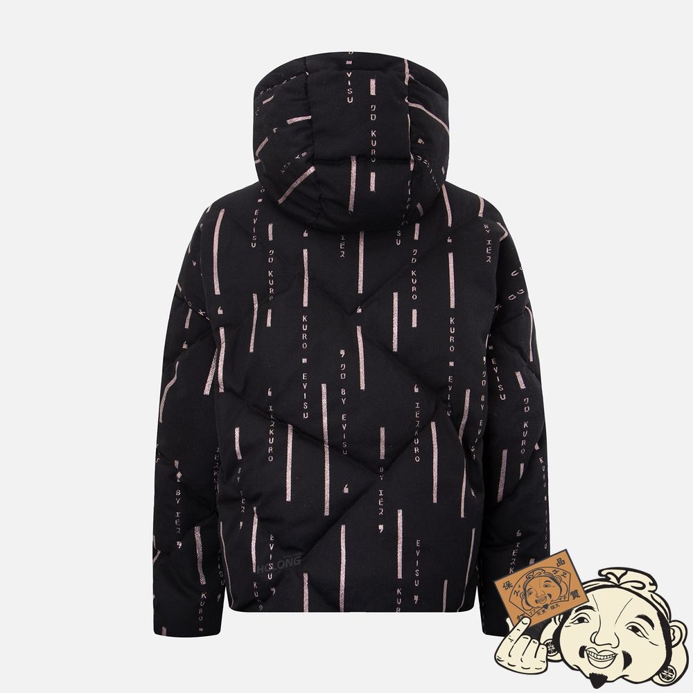 Women Evisu MONOGRAM METALLIC LOGO PRINT DOWN JACKET Noir | 792DZSPQM