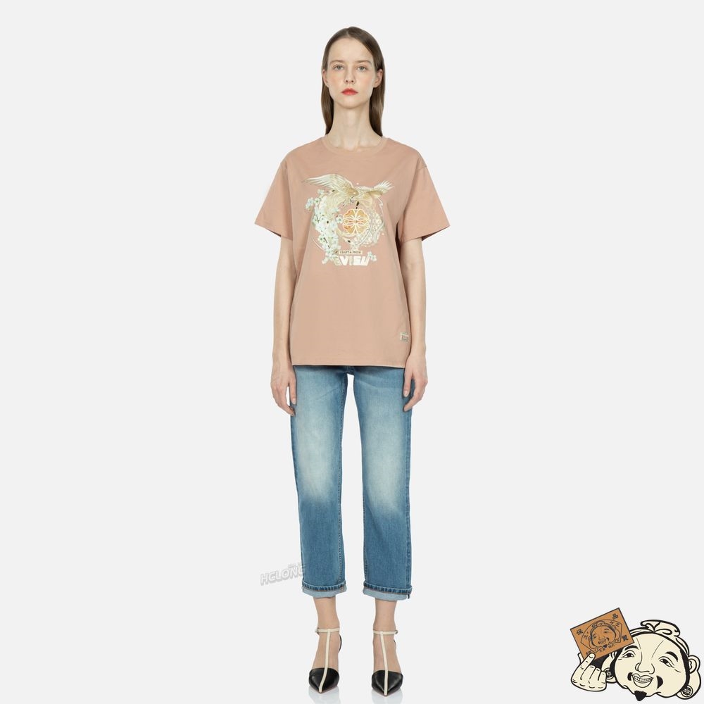 Women Evisu Peacock and Sakura Print T-shirt CLAY | 590EQSUCK