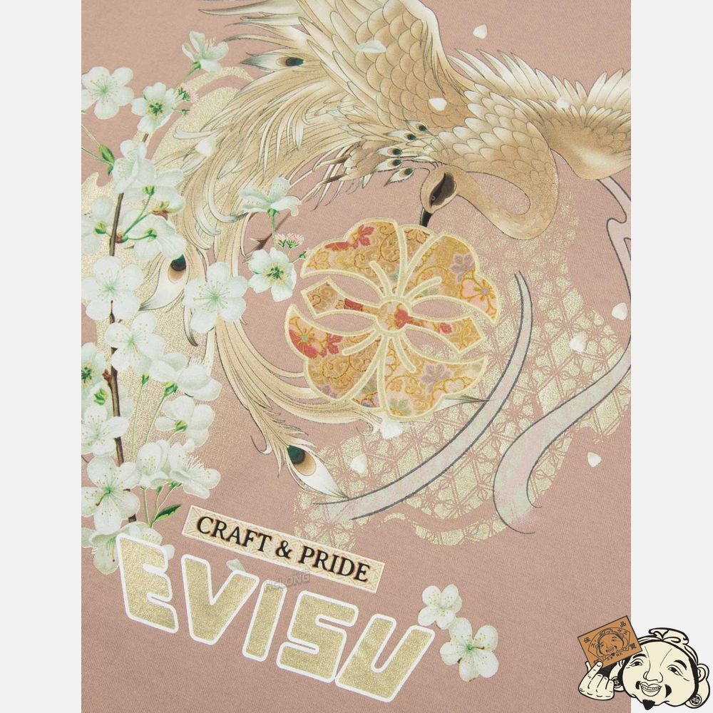 Women Evisu Peacock and Sakura Print T-shirt CLAY | 590EQSUCK