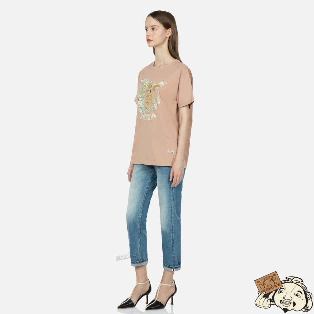 Women Evisu Peacock and Sakura Print T-shirt CLAY | 590EQSUCK