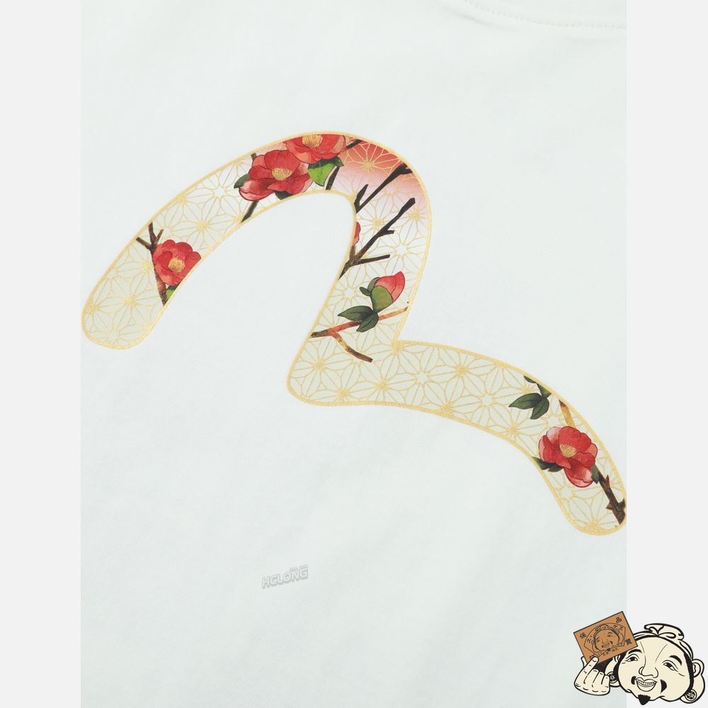 Women Evisu Peacock and Tsubaki Print Boyfriend T-shirt Blanche | 978RJUDAK