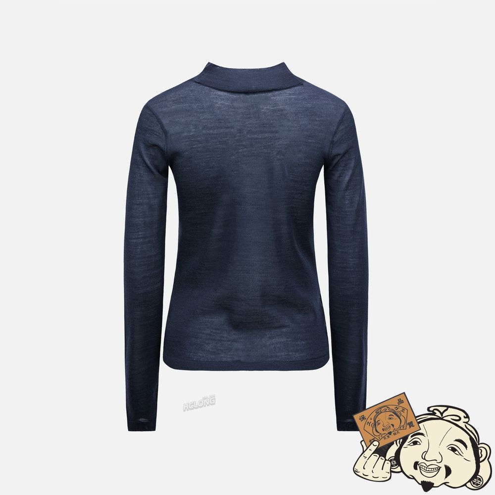 Women Evisu RUCHED FRONT HIGH NECK KNIT TOP Bleu Marine | 298KCSJTQ