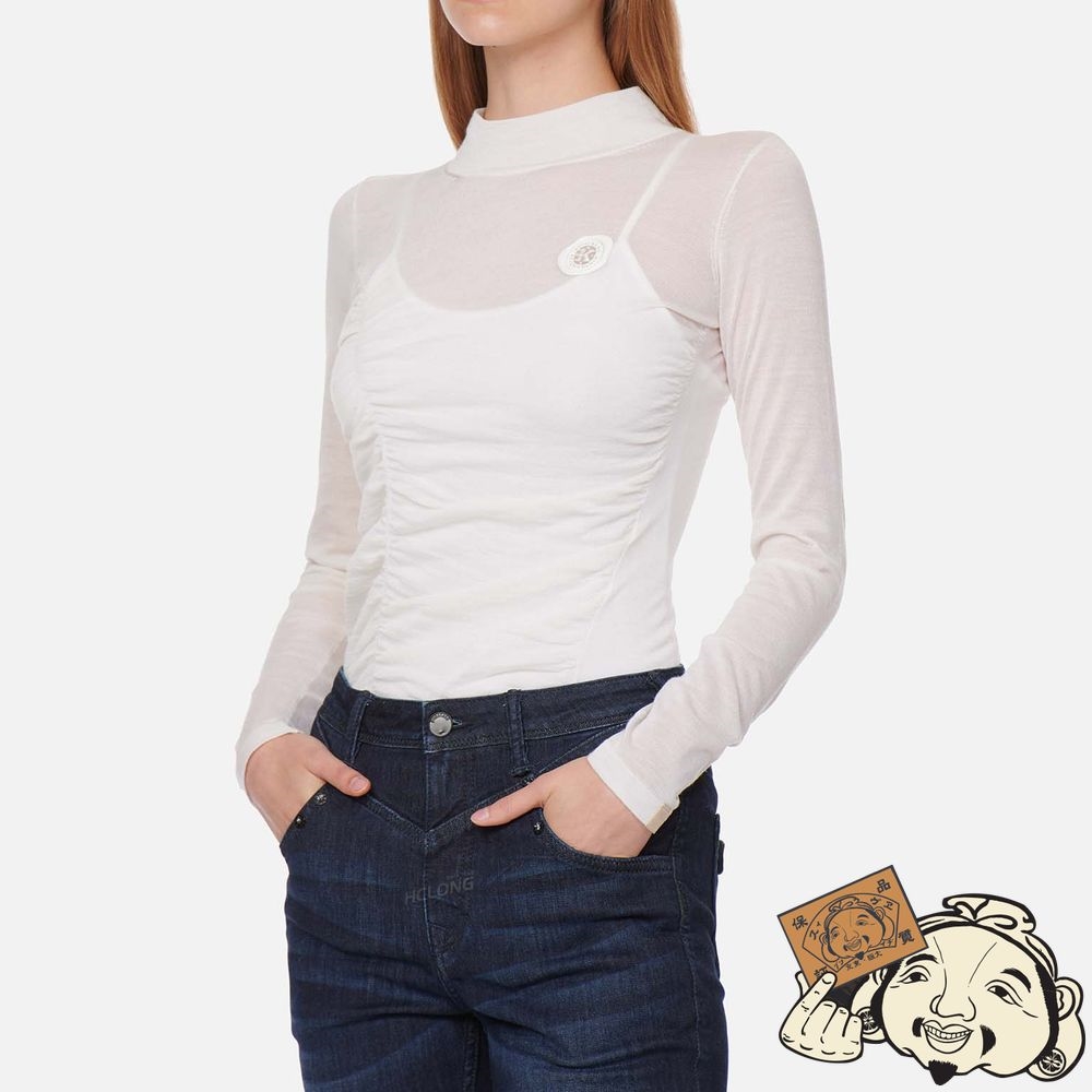 Women Evisu RUCHED FRONT HIGH NECK KNIT TOP Blanche | 937MTEIXA