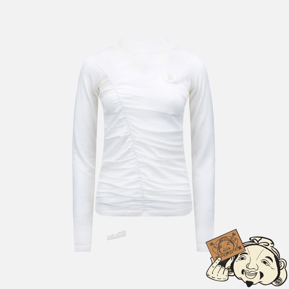 Women Evisu RUCHED FRONT HIGH NECK KNIT TOP Blanche | 937MTEIXA