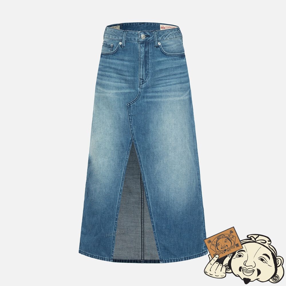 Women Evisu SEAGULL AND KAMON EMBOSSED DENIM SKIRT Indigo | 842WVJSZY