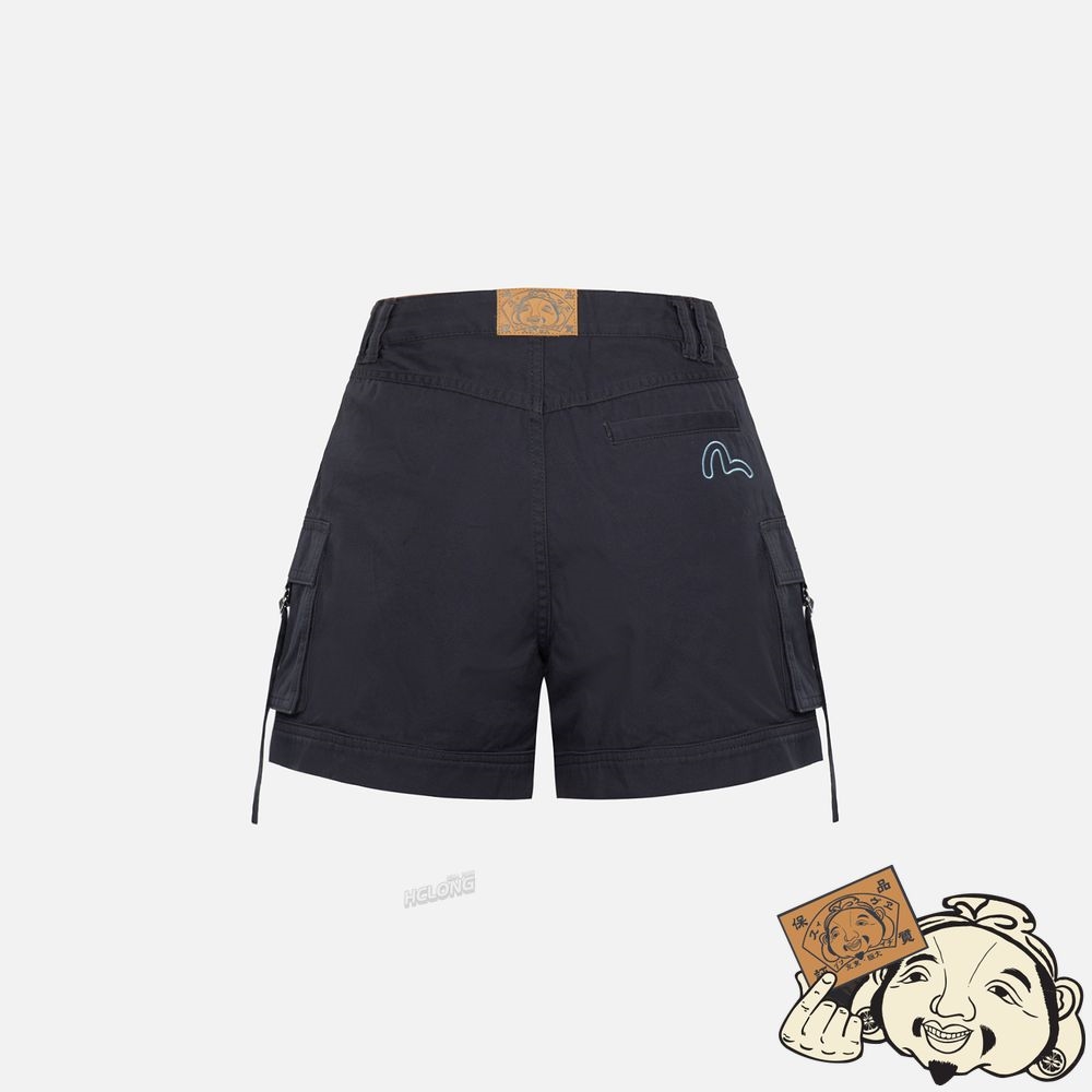 Women Evisu SEAGULL AND LOGO EMBROIDERY CARGO SHORTS Bleu Marine | 642MTGRSC