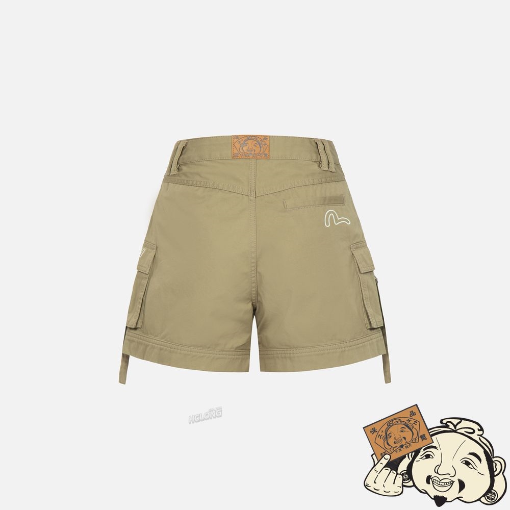 Women Evisu SEAGULL AND LOGO EMBROIDERY CARGO SHORTS Kaki | 961HSIWYF