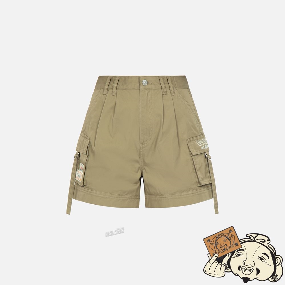 Women Evisu SEAGULL AND LOGO EMBROIDERY CARGO SHORTS Kaki | 961HSIWYF