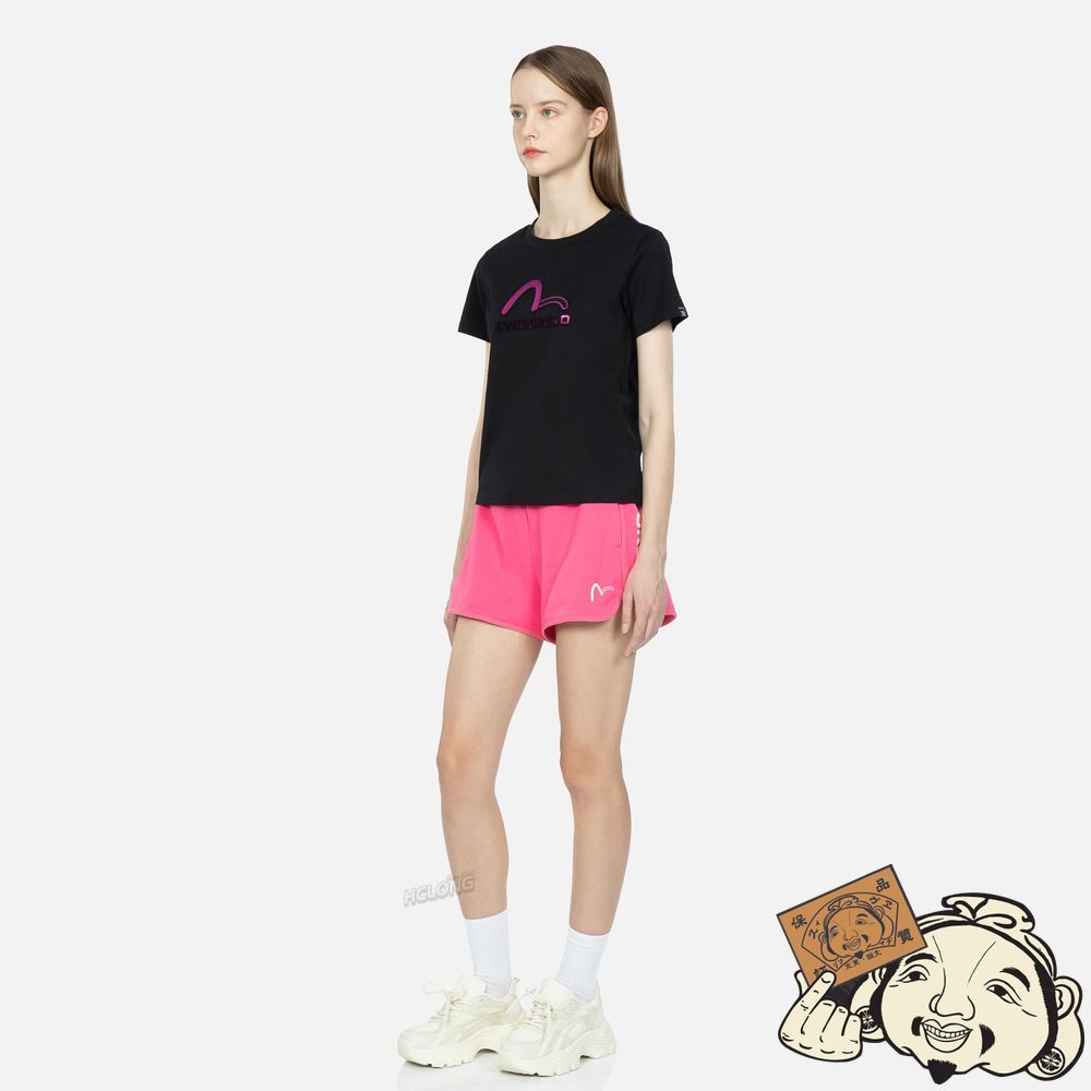 Women Evisu SEAGULL AND SLOGAN PRINT SWEAT SHORTS Rose | 847UGPYBD