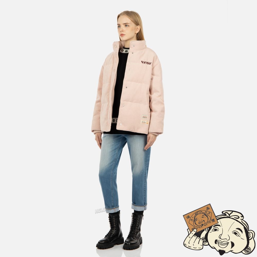 Women Evisu SEAGULL APPLIQUÉ CORDUROY DOWN JACKET Rose | 432VFRGYI