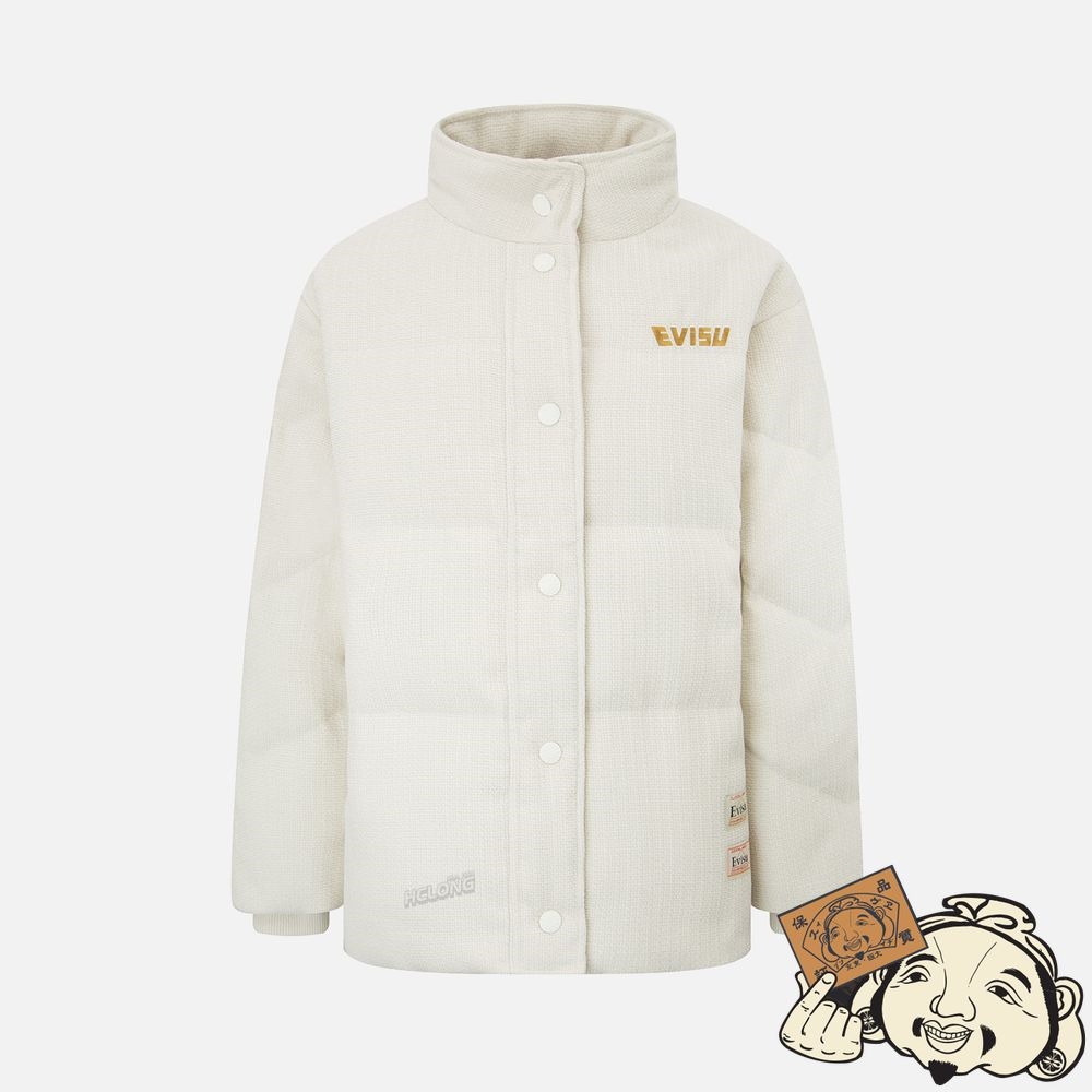 Women Evisu SEAGULL APPLIQUÉ CORDUROY DOWN JACKET Blanche | 571MSRELY