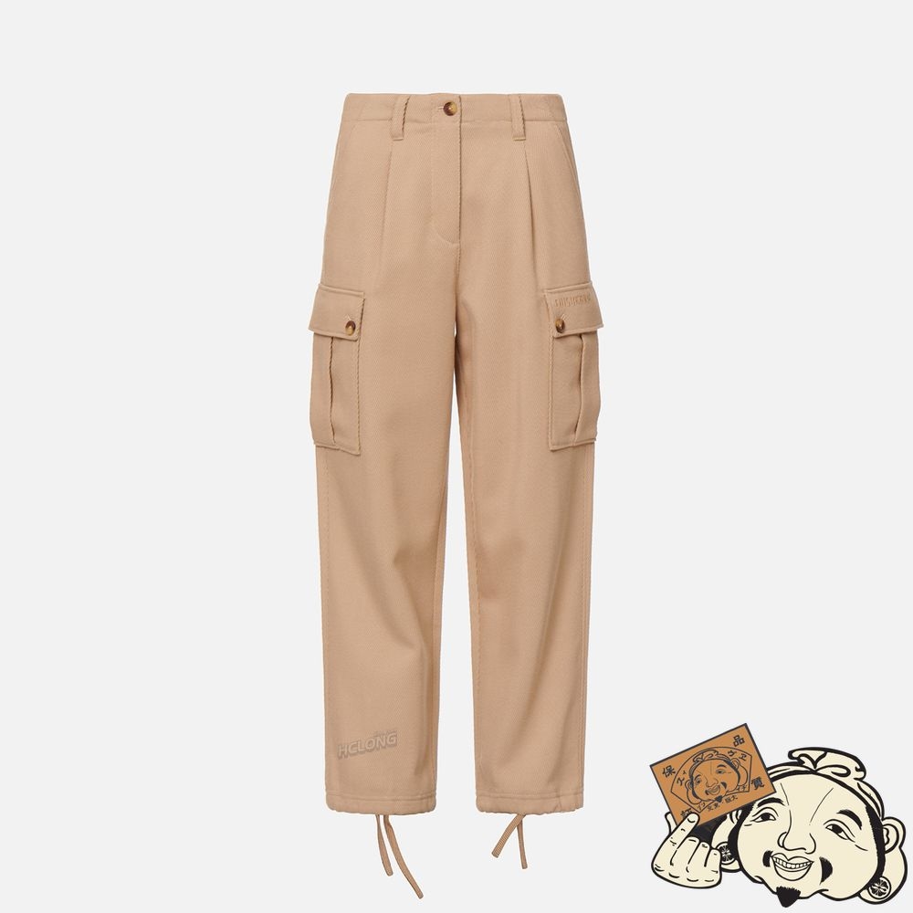 Women Evisu SEAGULL EMBROIDERED CARGO TWILL PANTS Kaki | 312XVYHUT