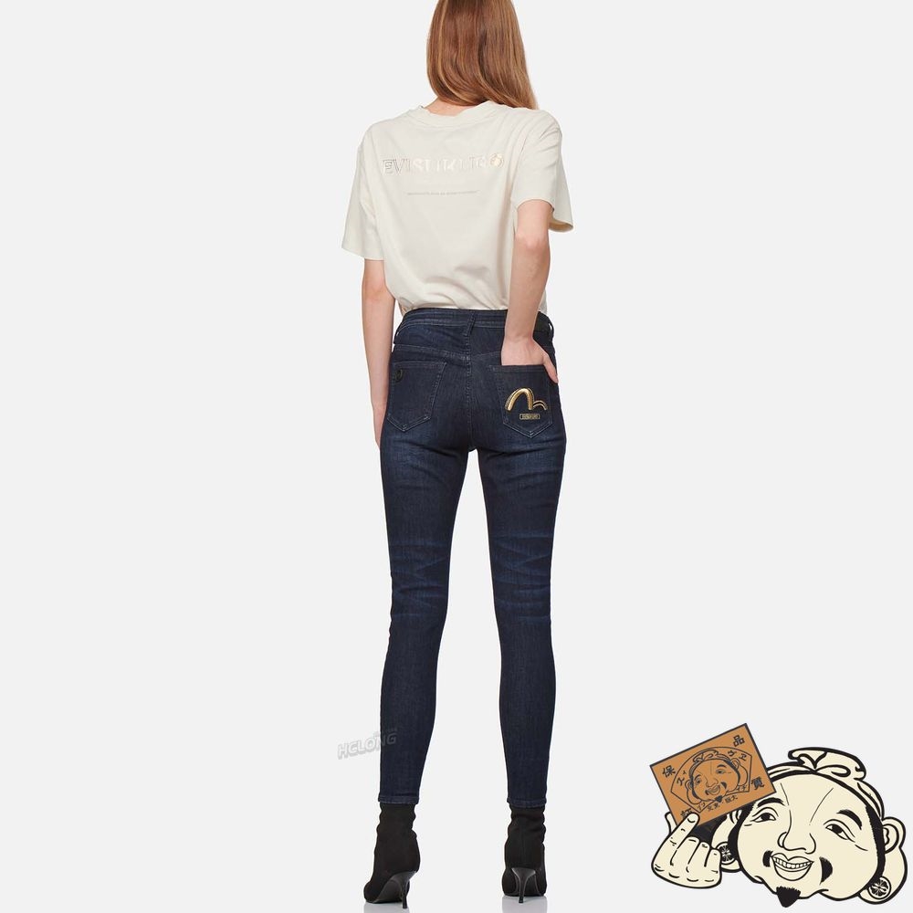 Women Evisu SEAGULL EMBROIDERED SKINNY JEANS Indigo | 024KTADWZ