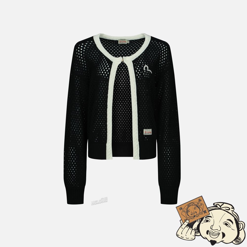 Women Evisu SEAGULL EMBROIDERY OPEN-KNITTED CARDIGAN Noir | 190KRXPSI