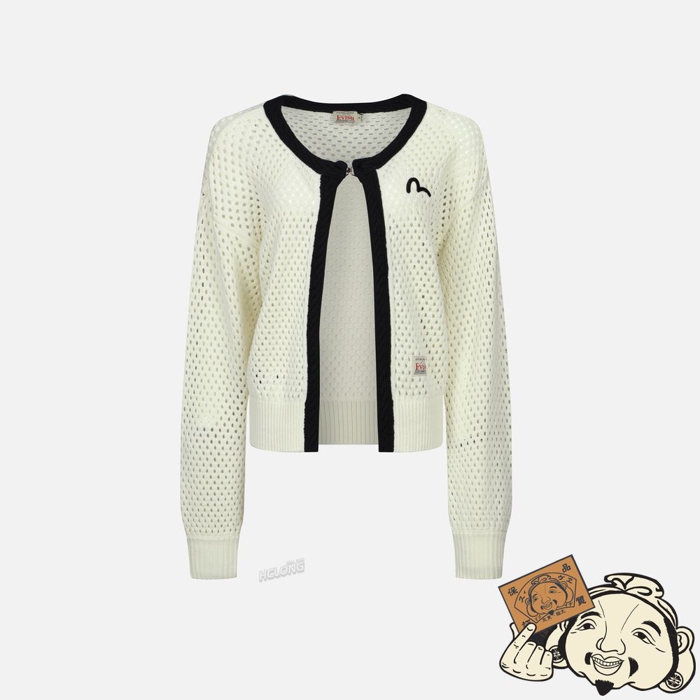 Women Evisu SEAGULL EMBROIDERY OPEN-KNITTED CARDIGAN Blanche | 395VSXYKD