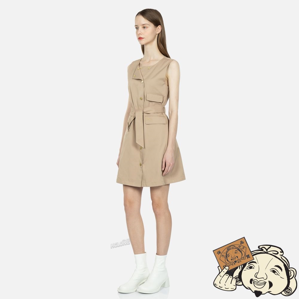 Women Evisu SEAGULL EMBROIDERY SLEEVELESS DRESS Kaki | 816RISPNQ