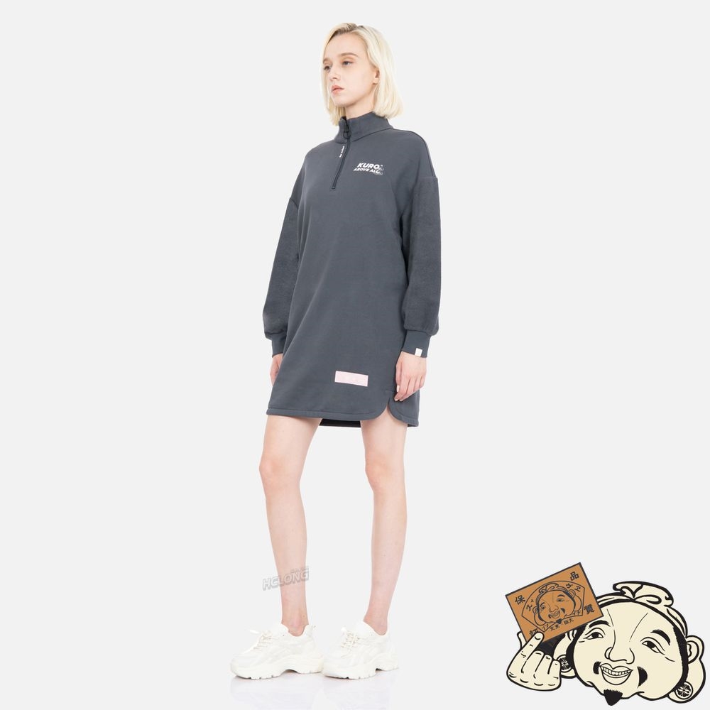 Women Evisu SLOGAN PRINT TURTLE NECK SWEATDRESS CHARCOAL | 657CLGTZF