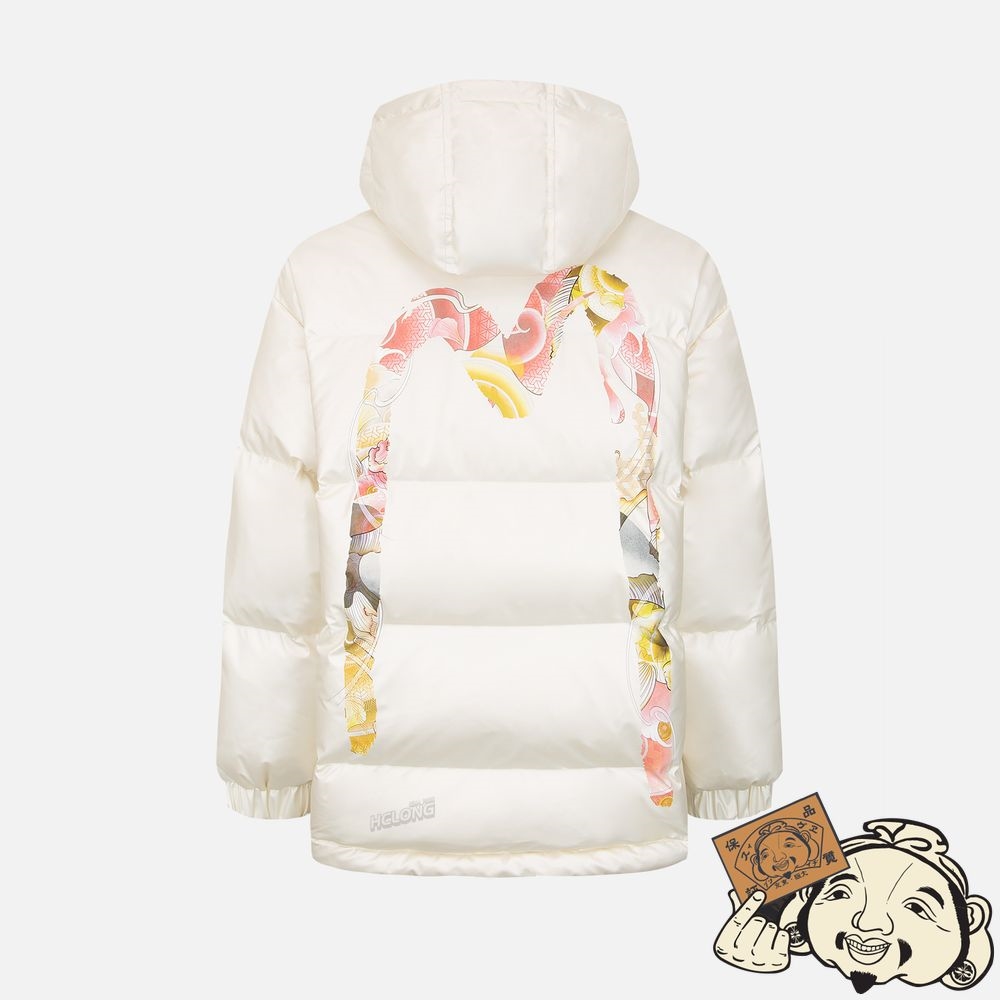 Women Evisu TATTOO KOI PATTERN DAICOCK PRINT DOWN JACKET Blanche | 568EWRFGK