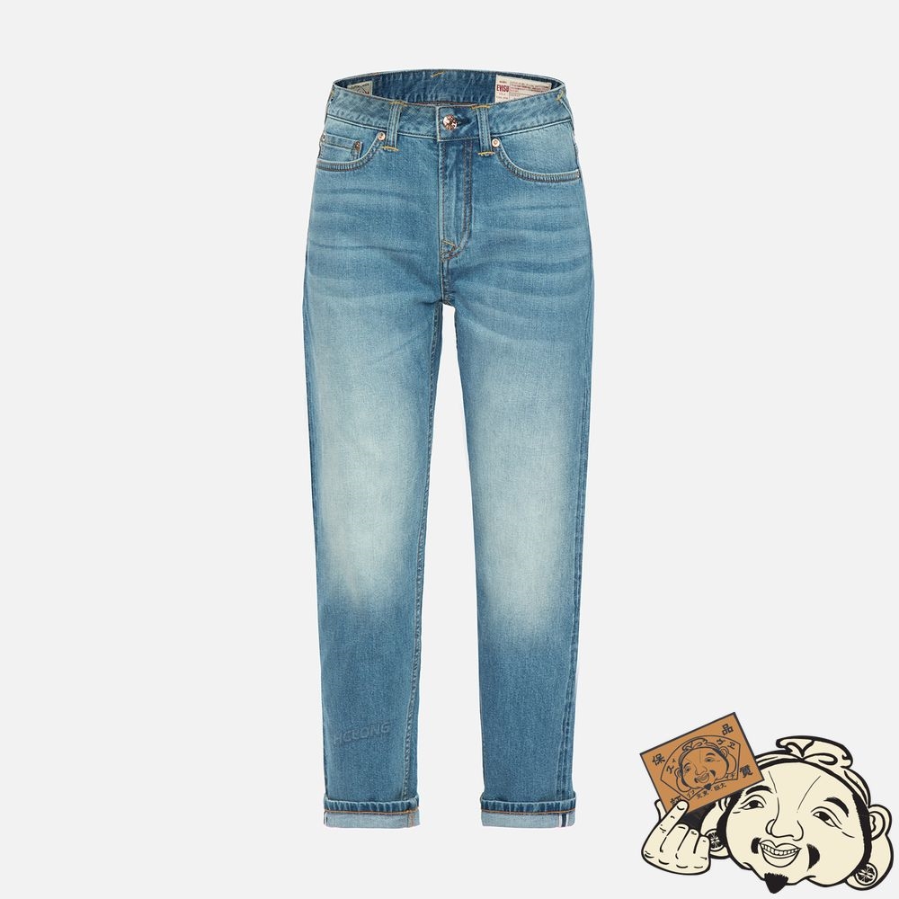 Women Evisu TSUBAKI BROCADE-PATTERN SEAGULL EMBROIDERY STRAIGHT LEG JEANS Indigo | 406LXVWKZ