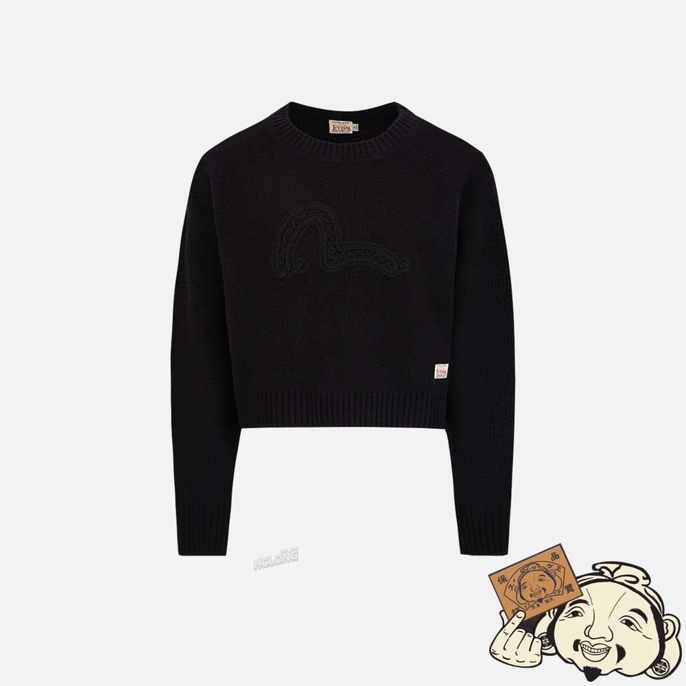 Women Evisu Texture Seagull Tricoté Pull Noir | 012ISQKGB