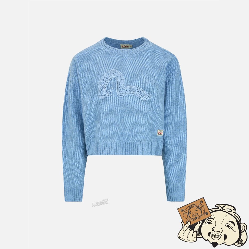 Women Evisu Texture Seagull Tricoté Pull Bleu | 501YBGSQV