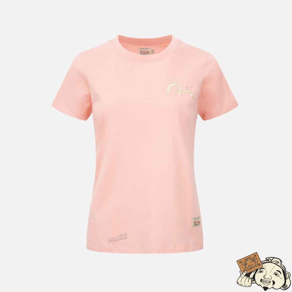 Women Evisu WAVE-PATTERN KAMON PRINT T-SHIRT Rose | 924AXIETM