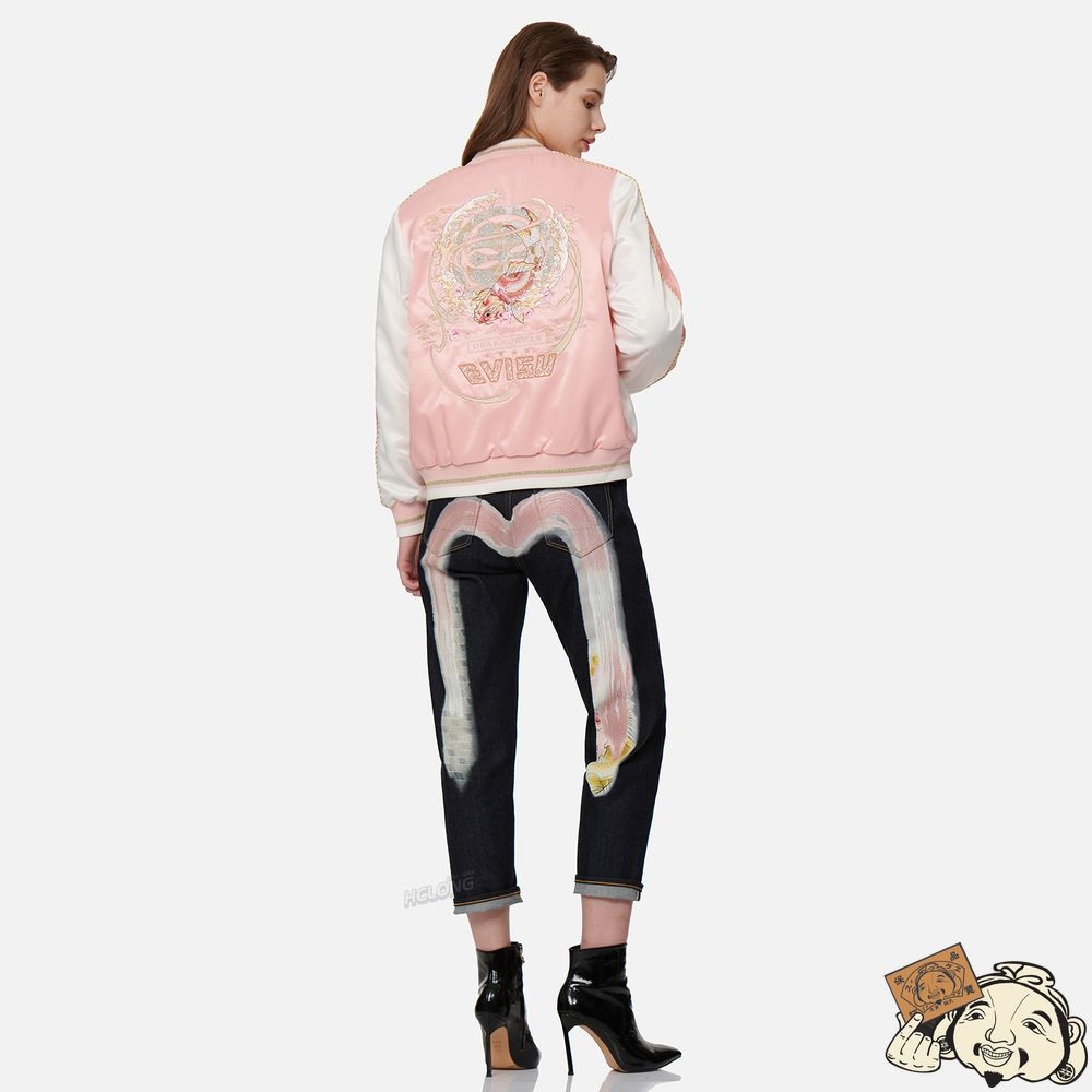 Women Evisu “KOI PLAYING IN THE WAVES” AND KAMON EMBROIDERY SOUVENIR JACKET Rose | 436TGEACS