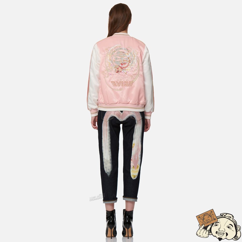 Women Evisu “KOI PLAYING IN THE WAVES” AND KAMON EMBROIDERY SOUVENIR JACKET Rose | 436TGEACS