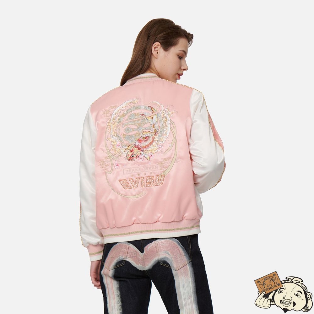 Women Evisu “KOI PLAYING IN THE WAVES” AND KAMON EMBROIDERY SOUVENIR JACKET Rose | 436TGEACS